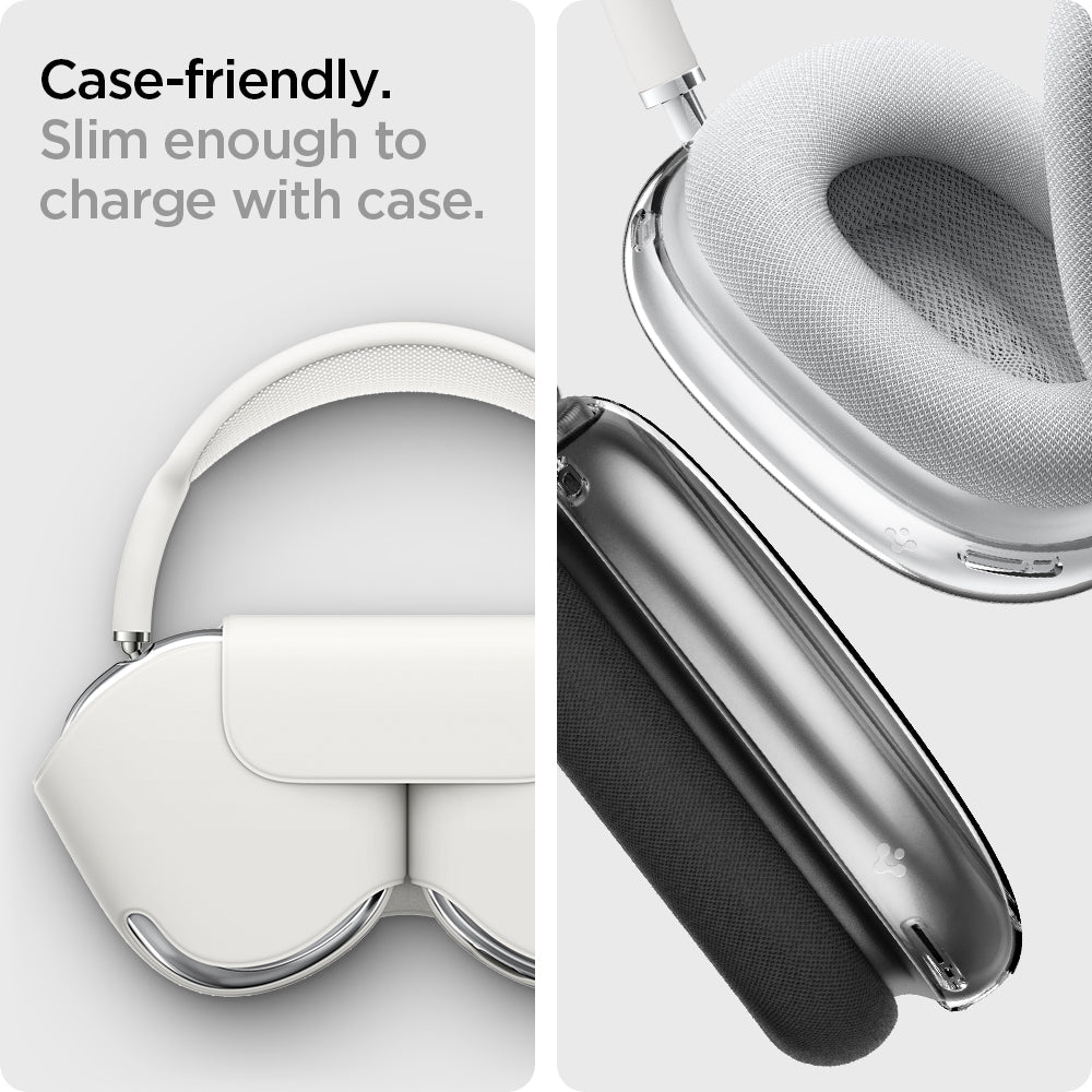 ASD02813 - Apple AirPods Max Case Ultra Hybrid Pro in crystal clear showing the case-friendly. Slim enough to charge with case