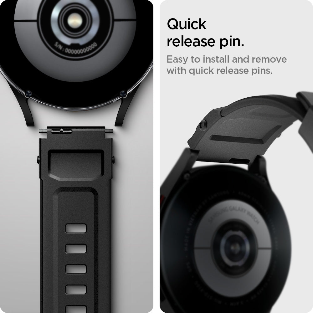 AMP04031 - Galaxy Watch Band (20mm) Rugged Armor in matte black quick release pin. Easy to share install remove with quick release pins.