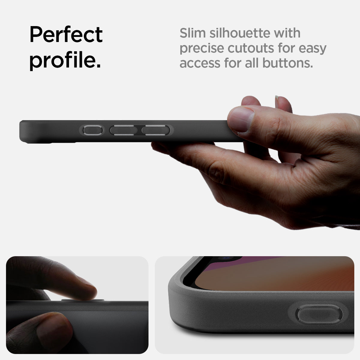 ACS09146 - iPhone 16e Case Ultra Hybrid Classic (MagFit) in Classic Black showing the perfect profile. Slim silhouette with precise cutouts for easy access for all buttons