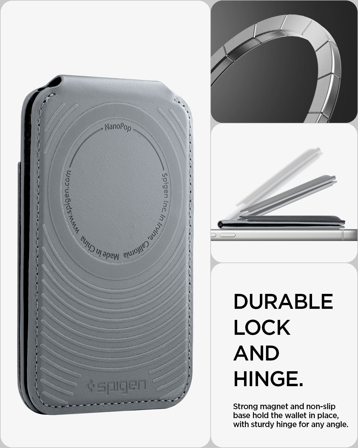 AFA11334 - MagSafe Card Holder Nano Pop S (Mag Fit) in Black Sesame showing durable lock and hinge