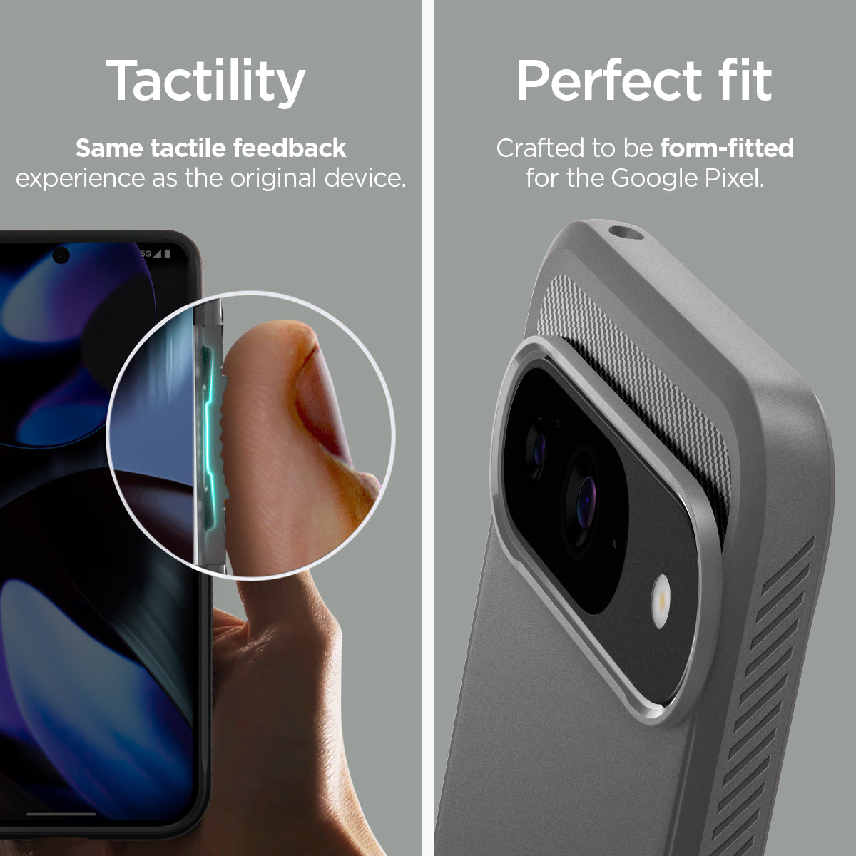 ACS07783 - Pixel 9 Pro Case Rugged Armor in Marble Gray tactility same tactile feedback experience as the original device. Perfect fit crafted to be form fitted for the google pixel.