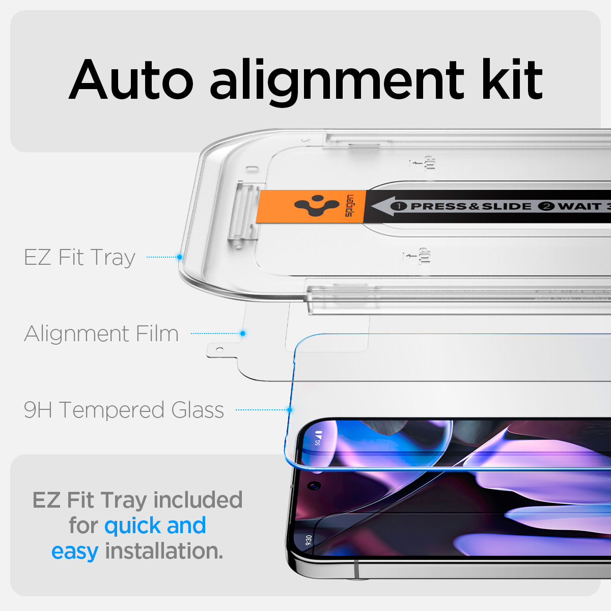 AGL08442 - Pixel 9 Pro GLAS.tR EZ Fit in Clear ez fit tray alignment film 9h tempered glass. EZ fit tray included for quick and easy installation.