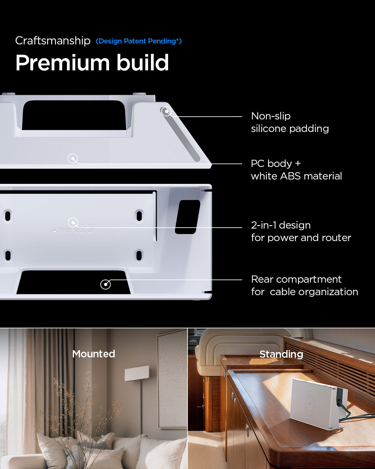 AMP09408 - Starlink Gen 3 Mount | STL310 in White showing its premium build design patent pending craftsmanship.
