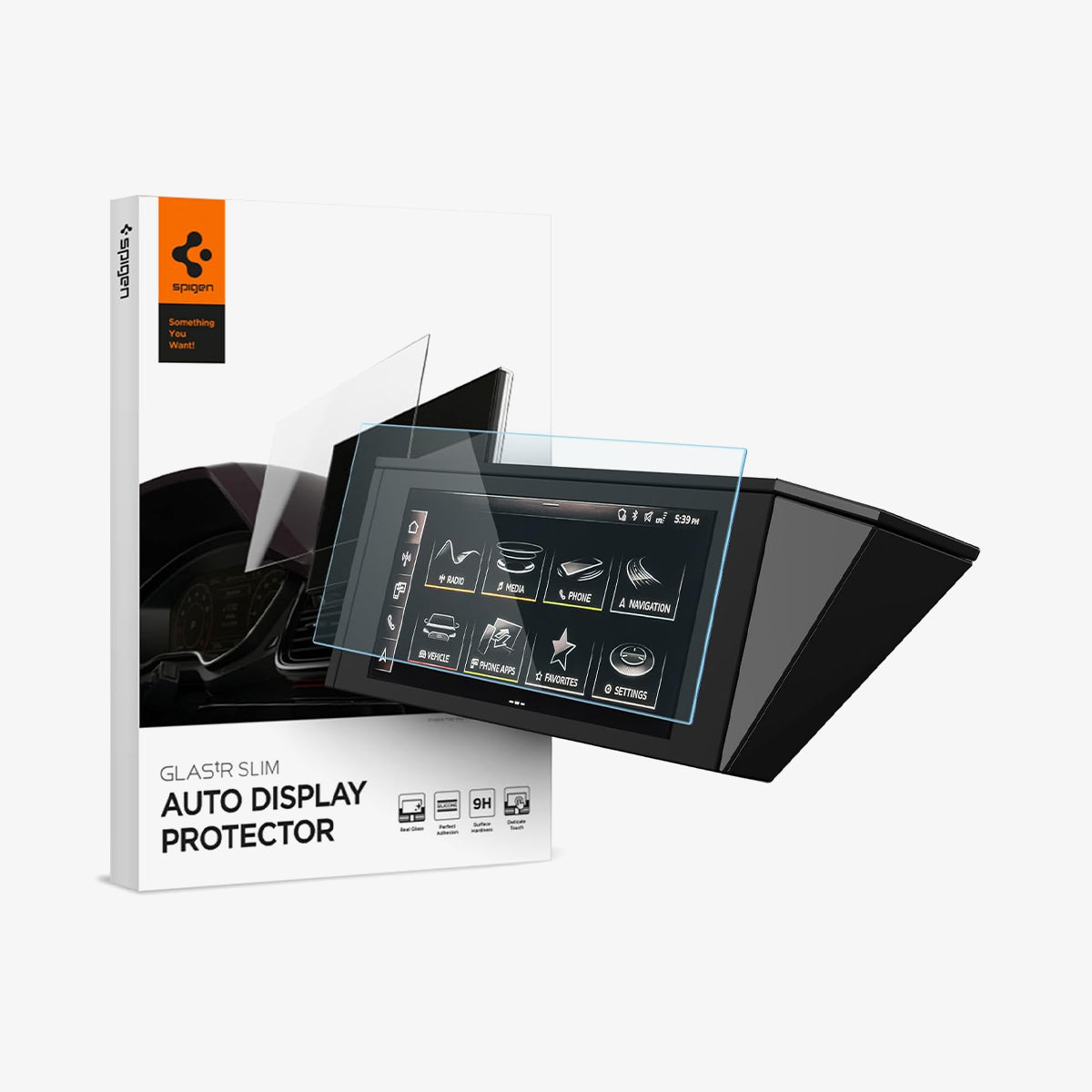 AGL07106 - Audi Q4 E-Tron Screen Protector GLAS.tR SLIM Anti-Glare showing the touch screen displays and packaging