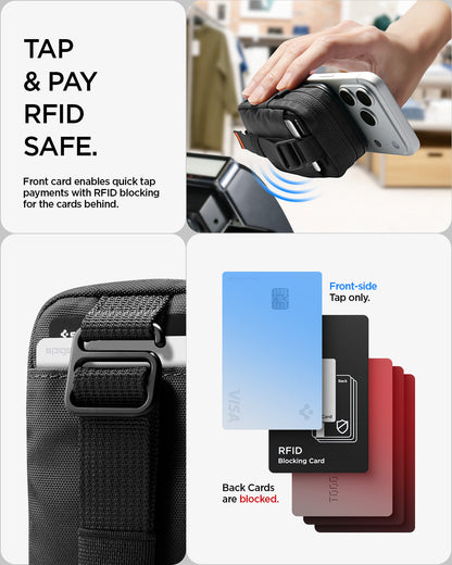 AFA11564 - Portable Organizer Pouch Tintap Zip Mag Fit 2 in Black showing tap and pay rfid safe