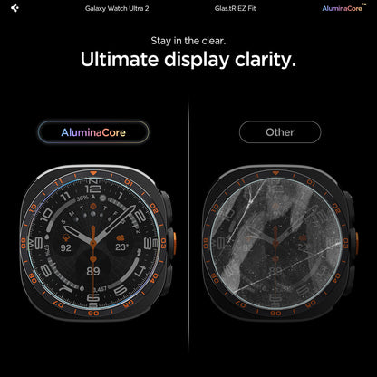 AGL11758 - Galaxy Watch Ultra Series - GLAS.tR EZ Fit showing a side-by-side comparison of the glass's clarity against a cracked watch face