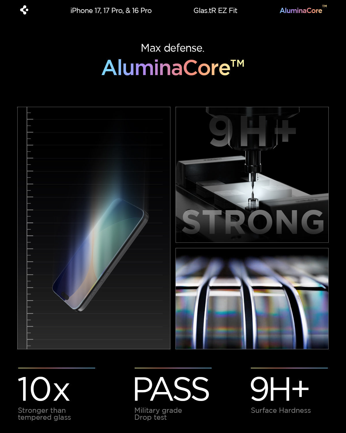 AGL07928 - iPhone 17 Pro / iPhone 17 GLAS.tR EZ Fit | Sensor Protected showing the max defense with aluminacore