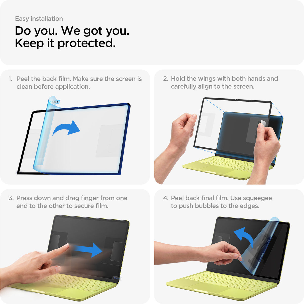 AGL11669 - MacBook Neo 13-inch Glas.tR Slim in Clear showing 4 steps