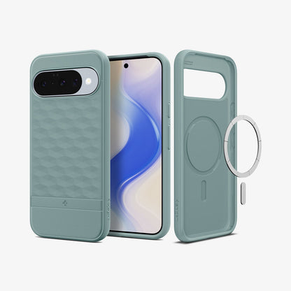 ACS09709 - Pixel 10 Pixel 10 Pro in sage green showing the back, front and inside