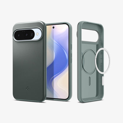 ACS09701 - Pixel 10, Pixel 10 Pro Thin Fit (MagFit) in Sage Green showing the back, front and inside