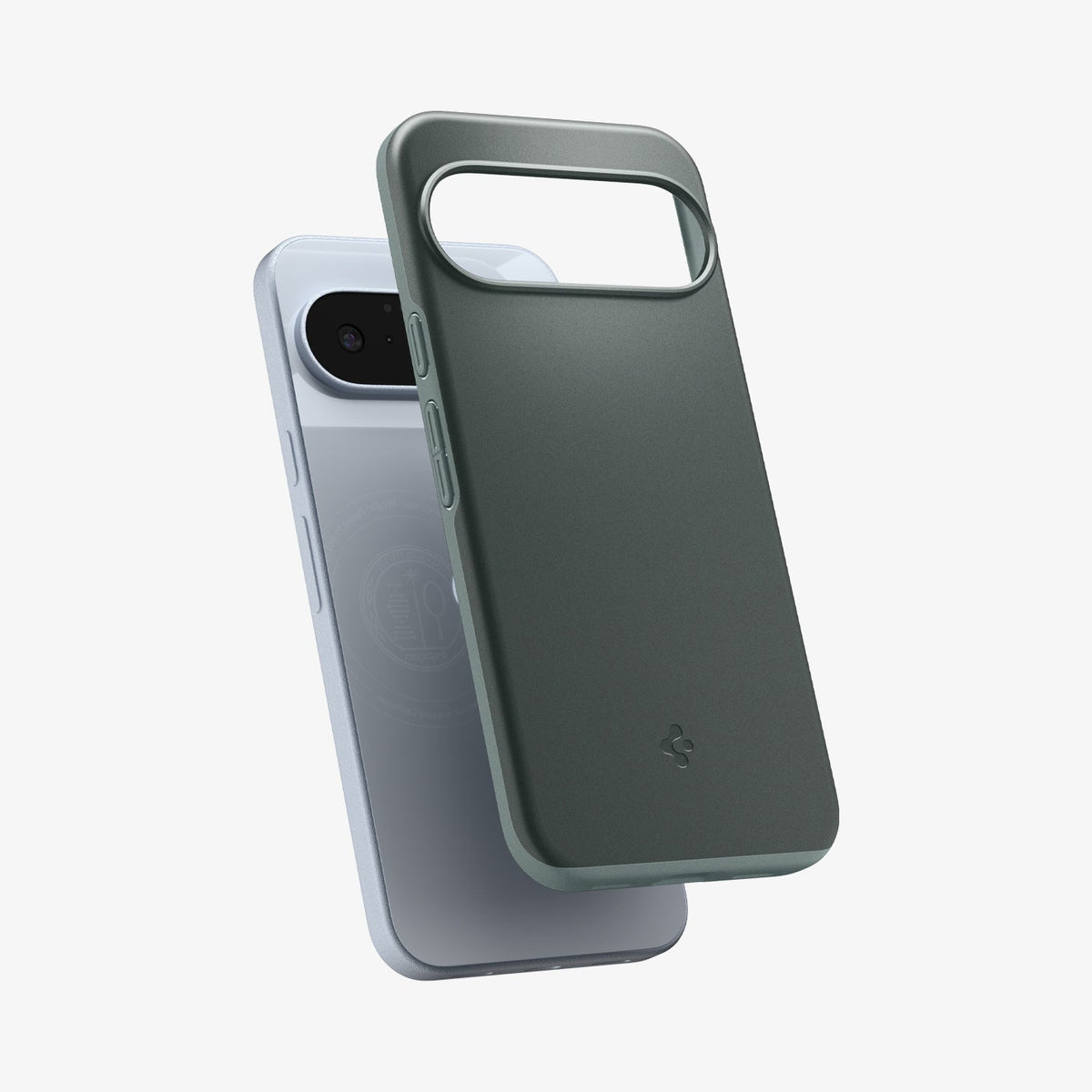 ACS09701 - Pixel 10, Pixel 10 Pro Thin Fit (MagFit) in Sage Green showing the sides, partial front and back