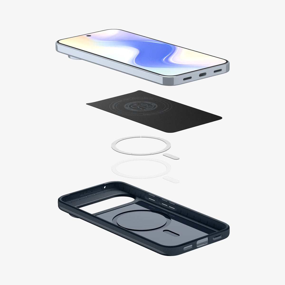 ACS09723 - Pixel 10 Pro XL Thin Fit (MagFit) in Metal Slate showing the multiple layers of case hovering below device