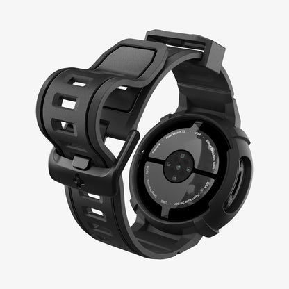 ACS09484 - Pixel Watch 4 (41mm) Band Rugged Armor Pro in black showing the back with strap bending slightly