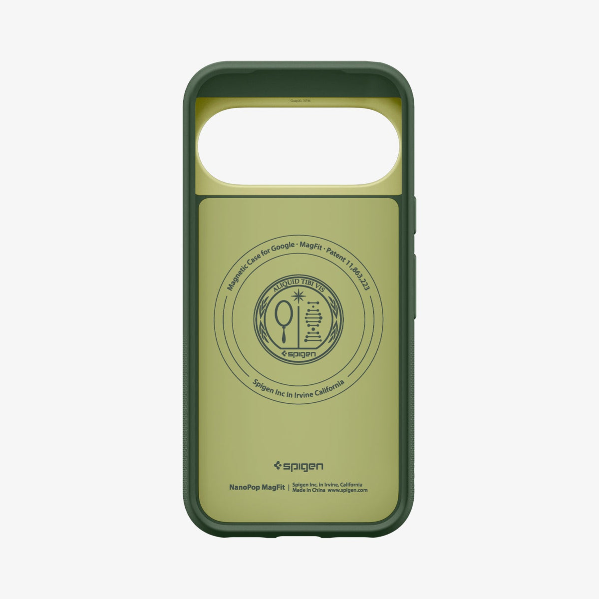 ACS11456 - Pixel 11 Pro XL Nano Pop (Mag Fit) Avo Green interior view showing the built in magnetic ring, microfiber lining, and MagFit construction.