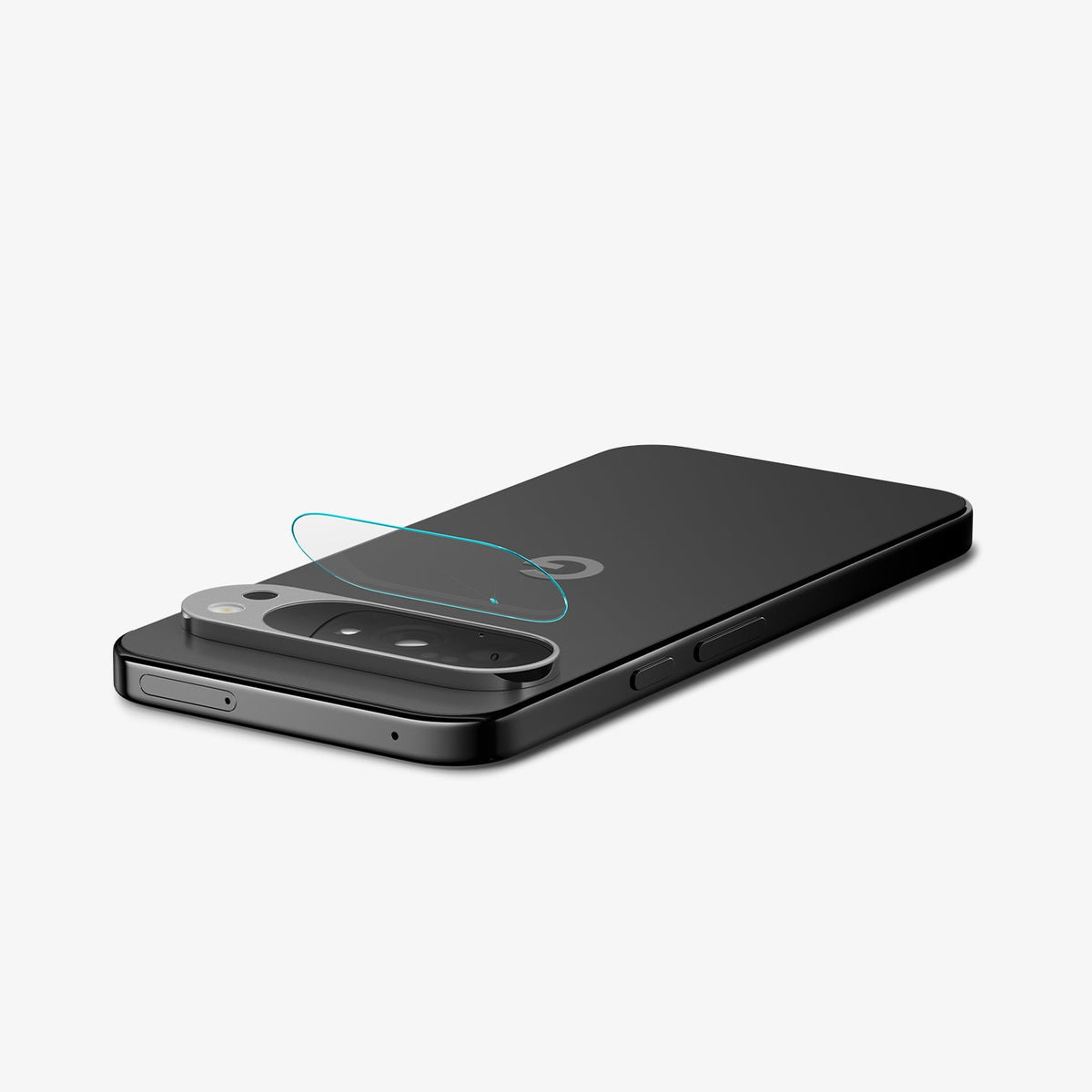 AGL09663 - Pixel 10 Pro XL Optik EZ Fit Lens Protector showing the lens protector partially hovering in front of the camera lens