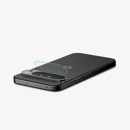 AGL09661 - Pixel 10 Optik EZ Fit Lens Protector showing the lens protector partially hovering in front of the camera lens