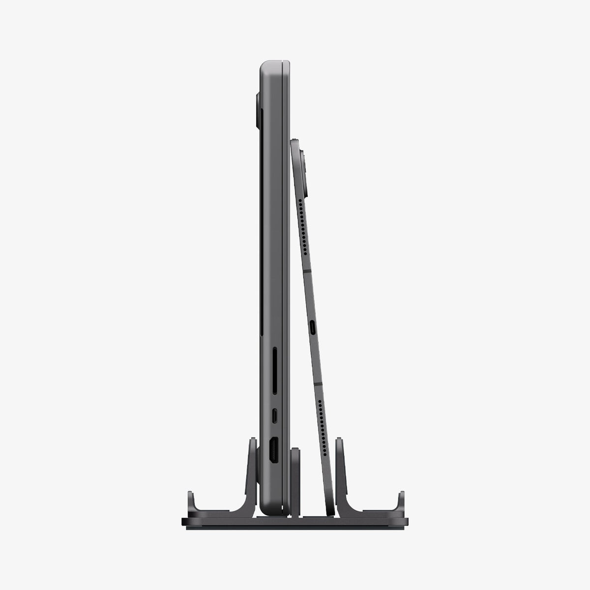 AMP10640 - Vertical Laptop Stand | LD208S4 in Space Gray showing side with device