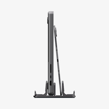 AMP10640 - Vertical Laptop Stand | LD208S4 in Space Gray showing side with device