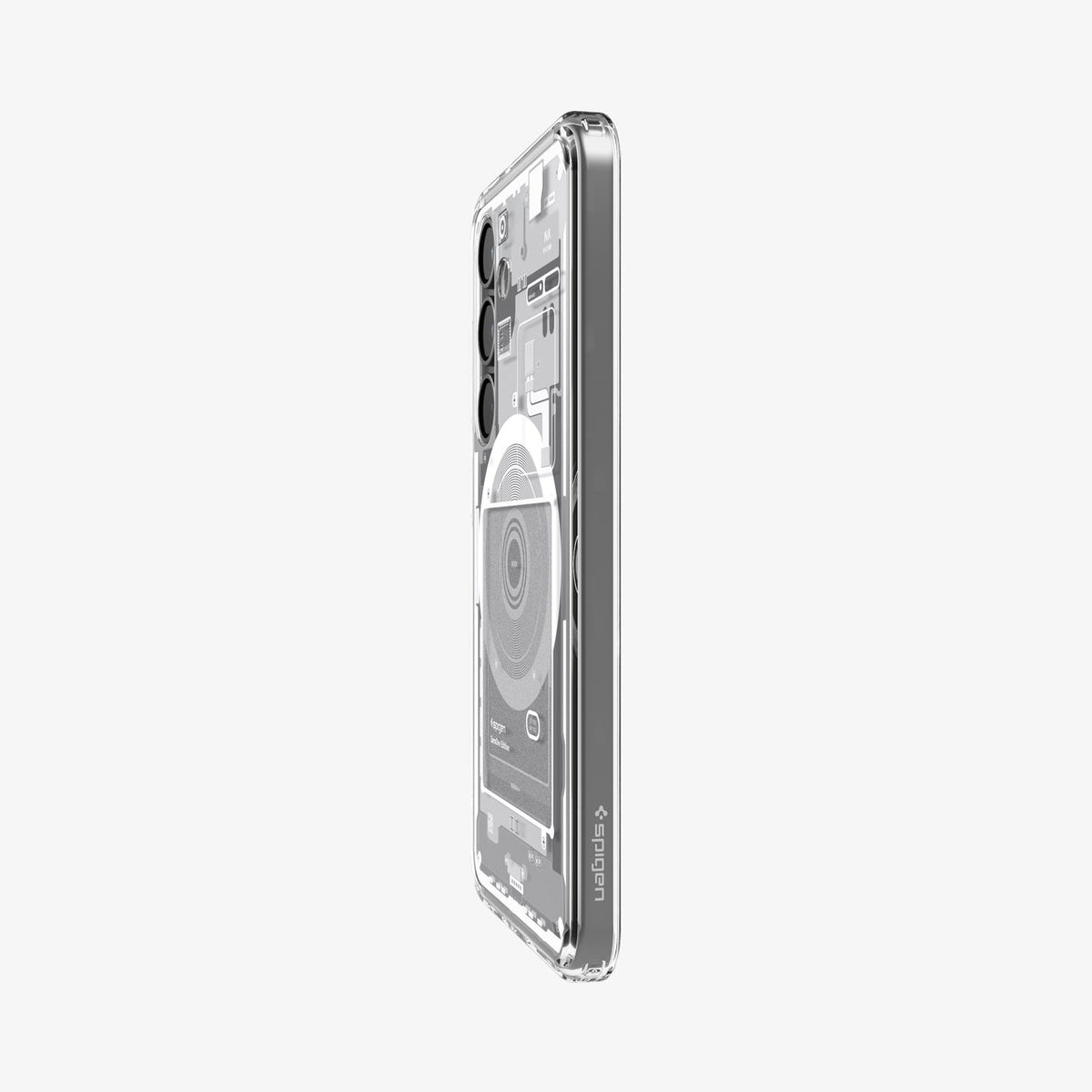 ACS08983 - Galaxy S25 Plus Case Ultra Hybrid Metal Ring Zero One (MagFit) in Zero One White showing the partial back and side