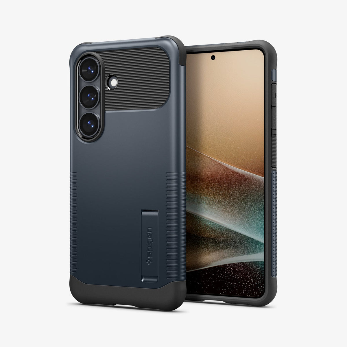 ACS10717 - Galaxy S26 Plus Slim Armor (Mag Fit) in Metal Slate showing the back with the device, partial back case only, partial front and sides