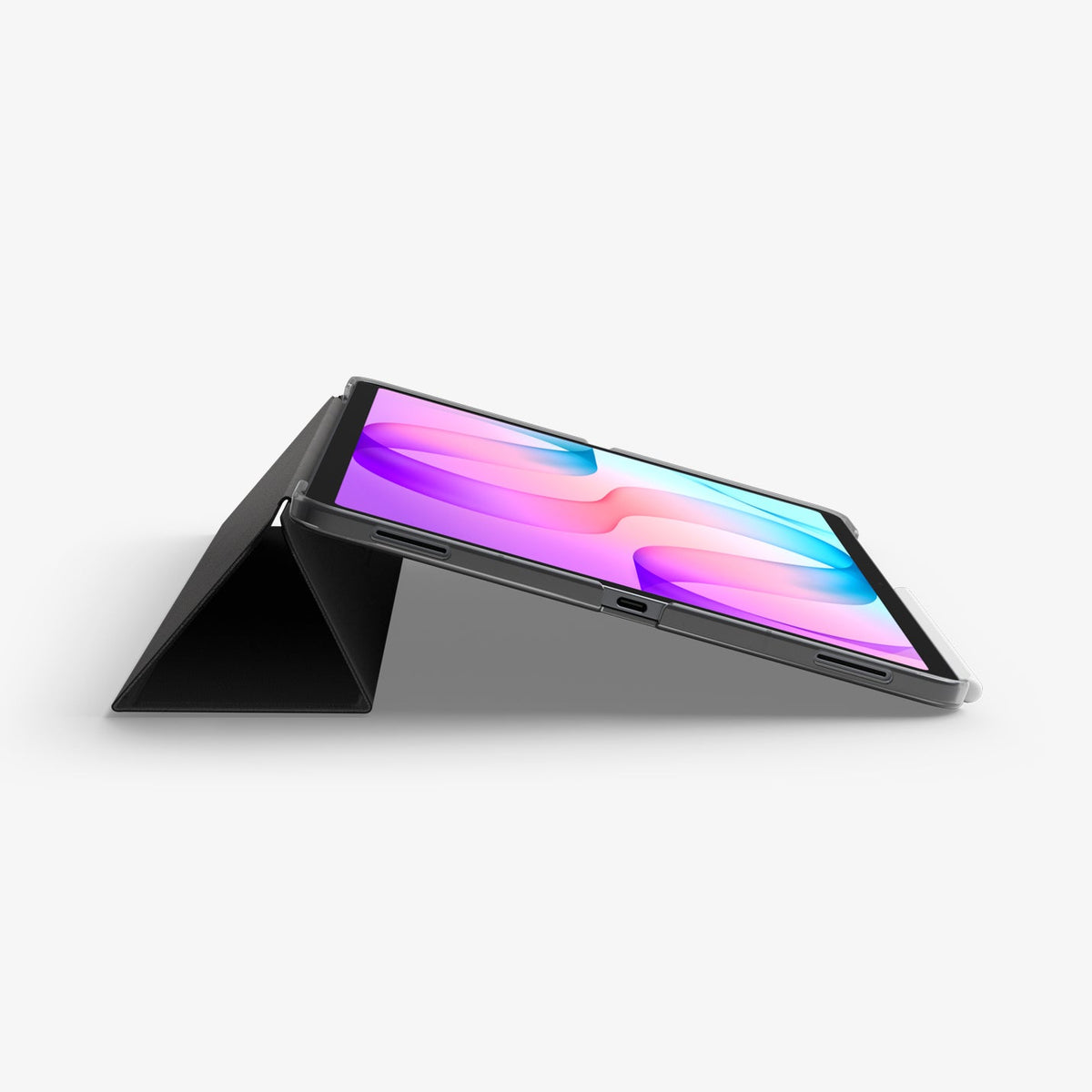 ACS11828 - Galaxy Tab S12+ Liquid Air Folio showing a tablet supported at a low viewing angle by the folded folio cover.