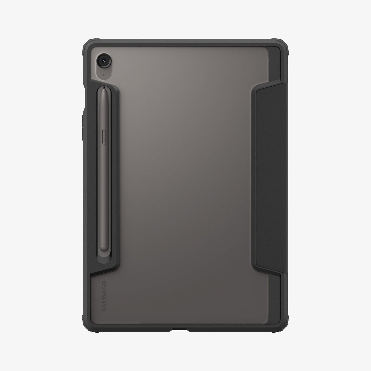 ACS09498 - Galaxy Tab S10 FE Case Ultra Hybrid Pro in Black showing the back with s pen attached