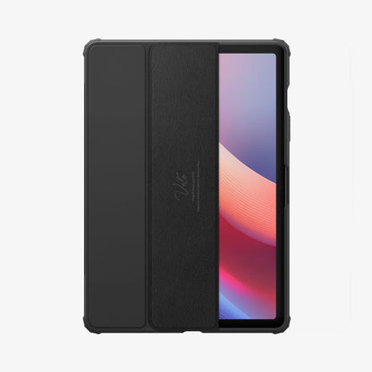 ACS09498 - Galaxy Tab S10 FE Case Ultra Hybrid Pro in Black showing the front, cover folded in half, exposing partial front of the device