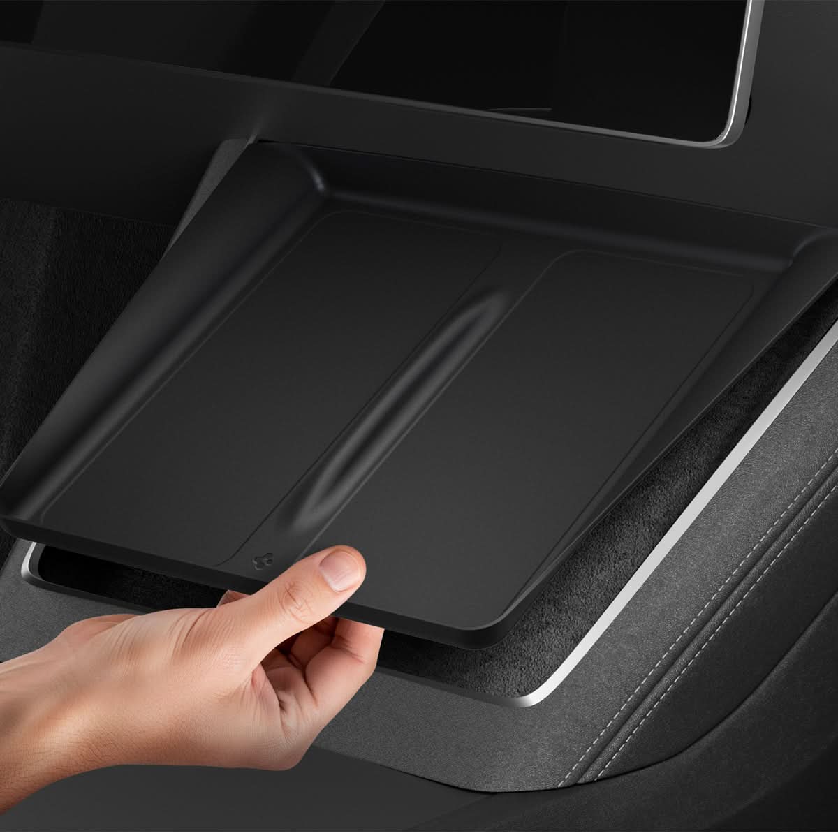 ACP10031 - Model Y (2026) Wireless Charging Pad Cover | TO261JH in Black showing a person's hand lifting to cover