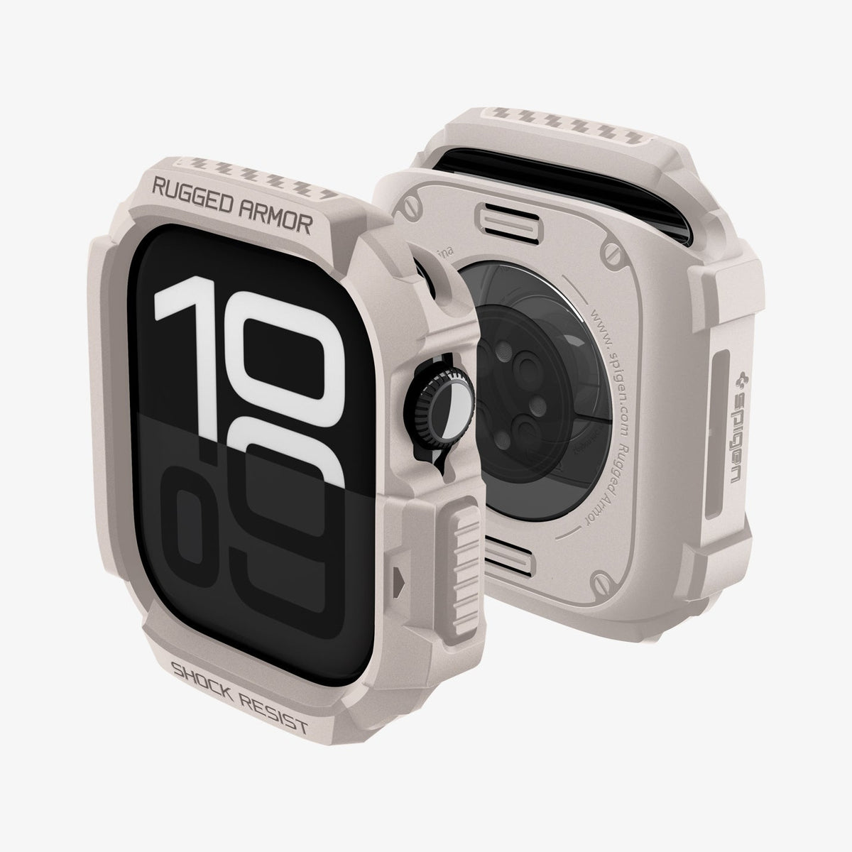 ACS10493 - Apple Watch 10/11 (42mm) Rugged Armor 2 in Dune Beige showing the front, back and sides
