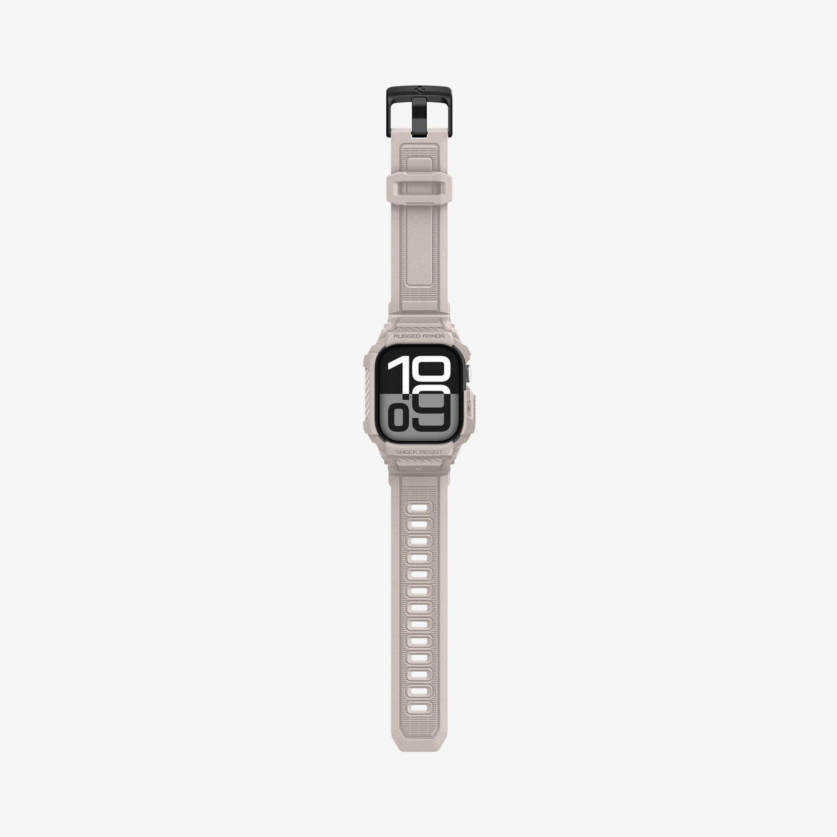 ACS10496 - Apple Watch 10/11 (42mm) Rugged Armor Pro 2 in Dune Beige showing the front with watch band laid out flat