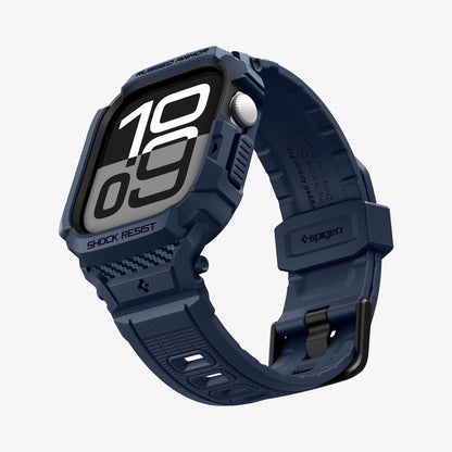ACS10495 - Apple Watch 10/11 (42mm) Rugged Armor Pro 2 in Navy Blue showing the front, bottom and side
