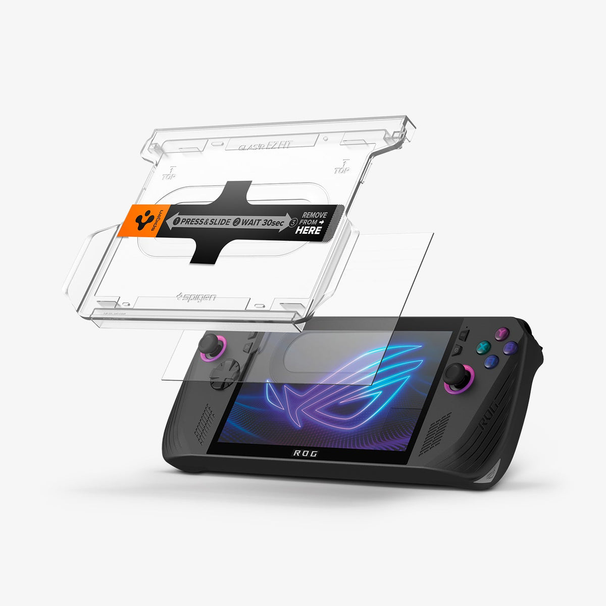 AGL09347 - ROG Ally X (2024) - GLAS.tR EZ Fit showing the screen protector hovering above
