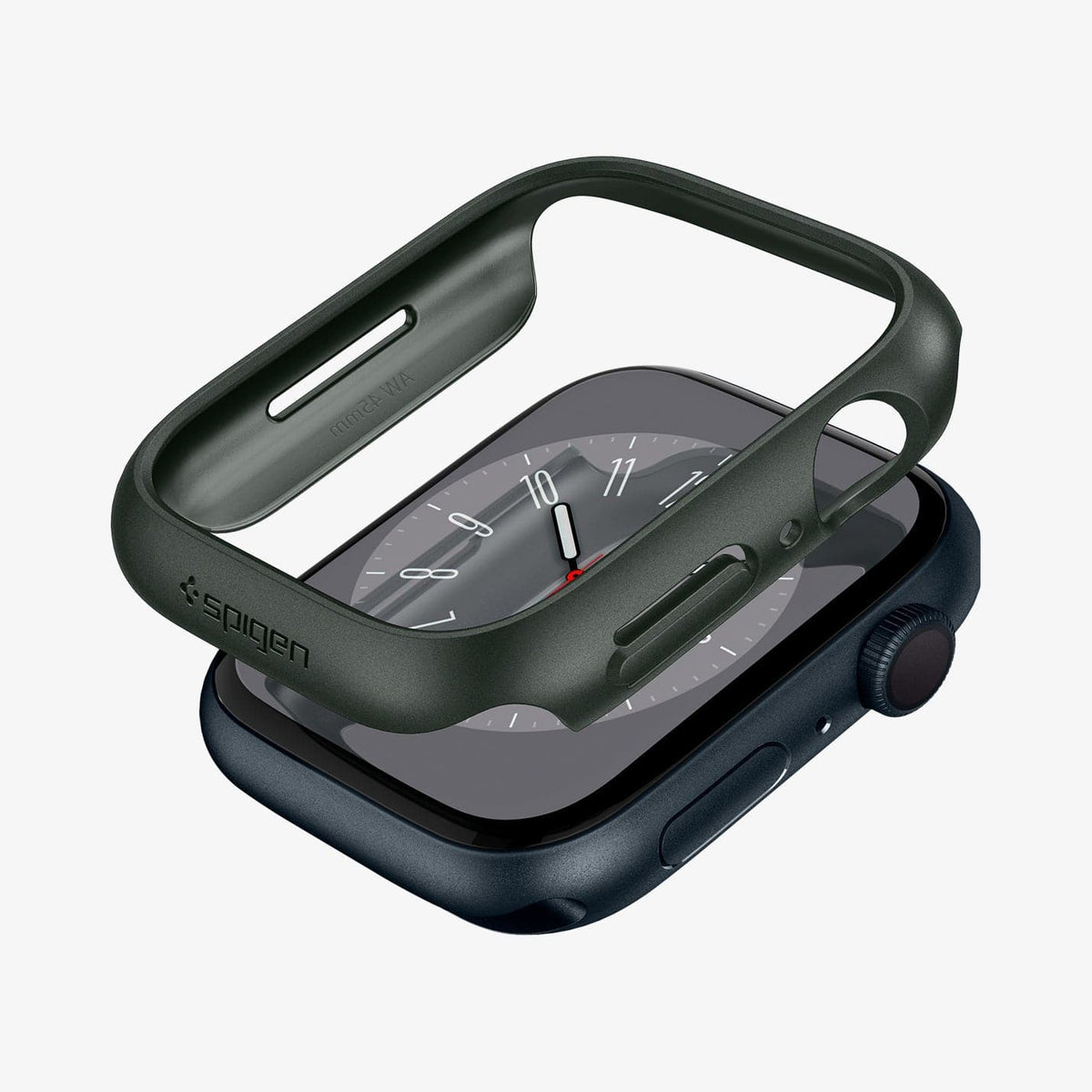 ACS04175 - Apple Watch Series (45mm) Case Thin Fit in military green showing the case hovering above the watch face