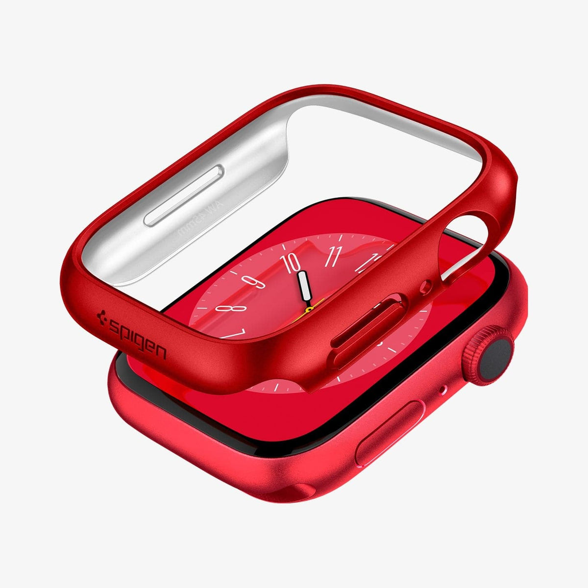 ACS04177 - Apple Watch Series (45mm) Case Thin Fit in metallic red showing the case hovering above the watch face