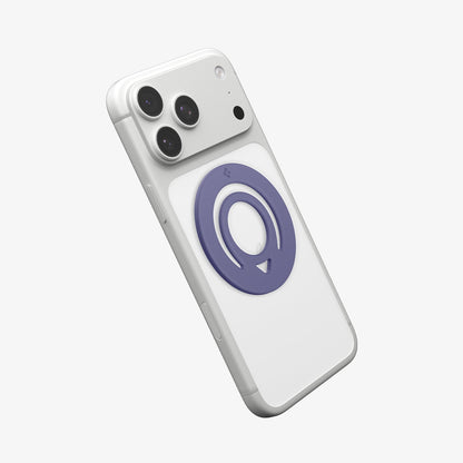 AMP11369 - O-Mag Slim Dual pop (MagFit) in Violet showing the back, partial side of the device with the case, magring attached