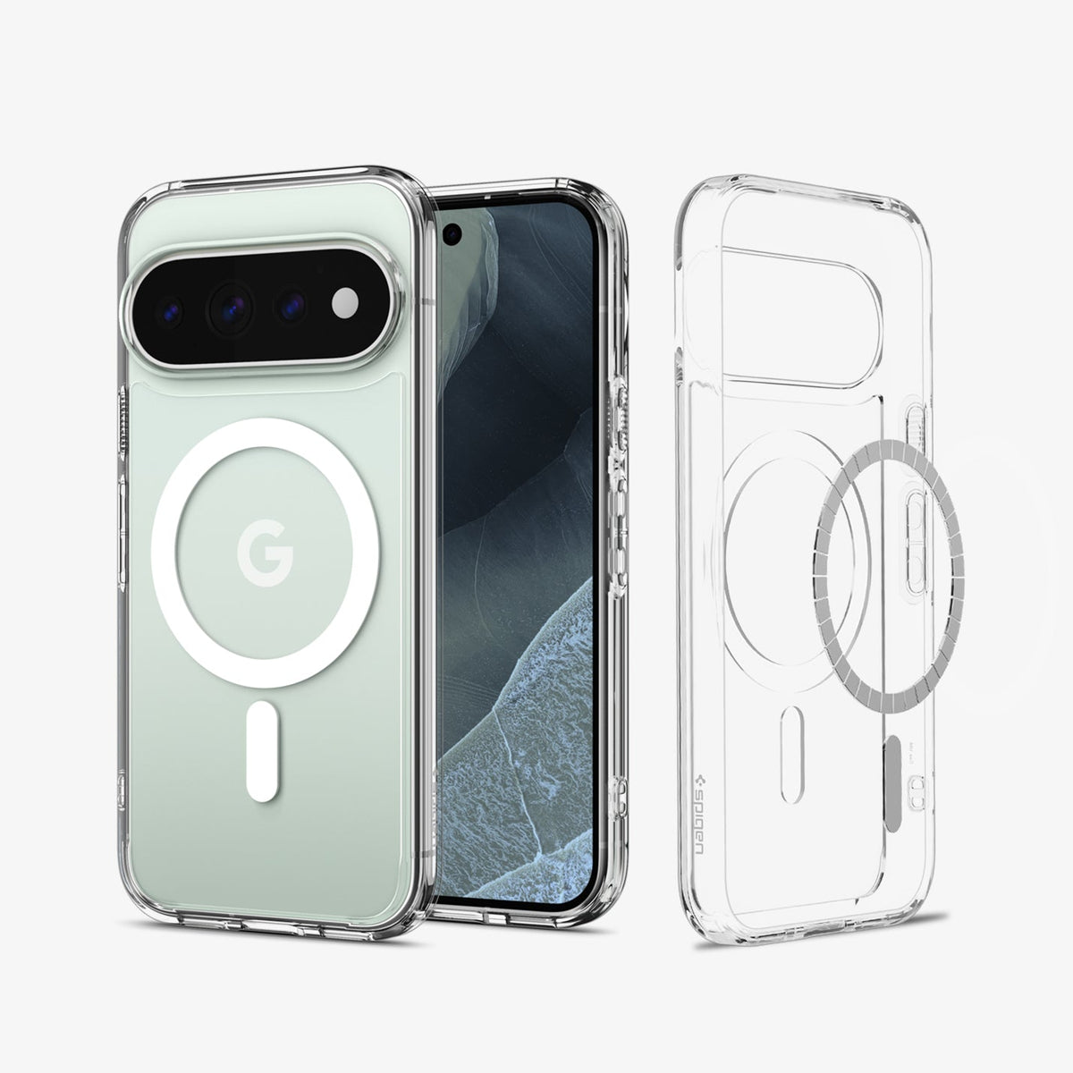 ACS11431 - Pixel 11 Pro Ultra Hybrid (Mag Fit) Clear White front and back views highlight the built in MagFit ring, slim profile, and everyday protection.