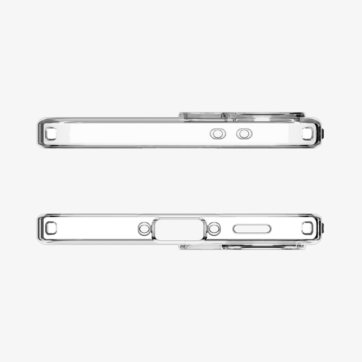 ACS11132 - Spigen Liquid Crystal Galaxy A37 5G Crystal Clear case top and bottom edges showing precise speaker and charging port cutouts