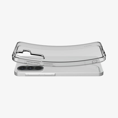 ACS11127 - Spigen Liquid Crystal Galaxy A57 5G case in Crystal Clear lifting away from phone, showing flexible TPU construction