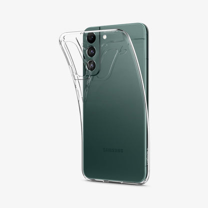 ACS03950 - Galaxy S22 Plus 5G Case Liquid Crystal in crystal clear showing the back with case bending away from device to show the flexibility