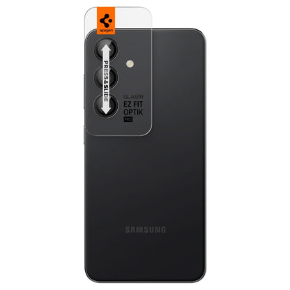 AGL07441 - Galaxy S24 Optik Pro EZ Fit Lens Protector in Black showing the back with camera lens tray protector attached to the device