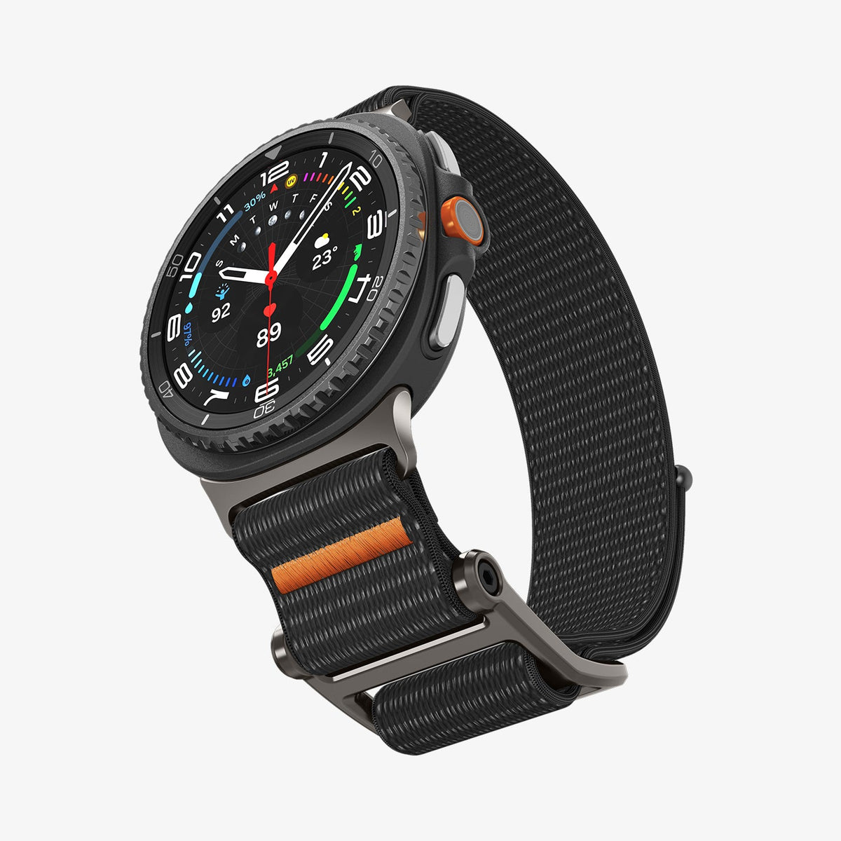 AMP10116 - SWi-9 Series DuraPro Flex band in black showing the front, bottom and inside of band