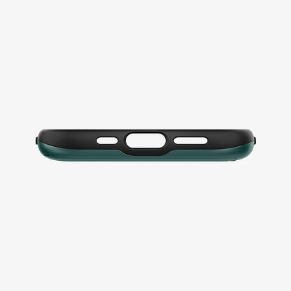 ACS04561 - iPhone 13 Pro Case Slim Armor CS in midnight green showing the bottom with precise cutouts