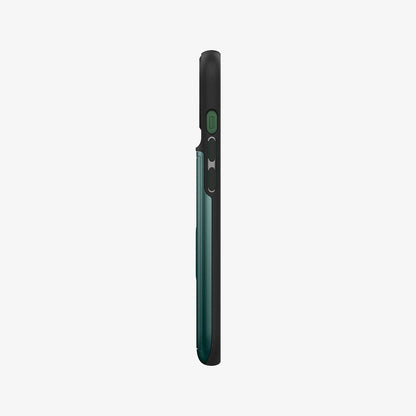 ACS04563 - iPhone 13 Case Slim Armor CS in midnight green showing the side with volume controls