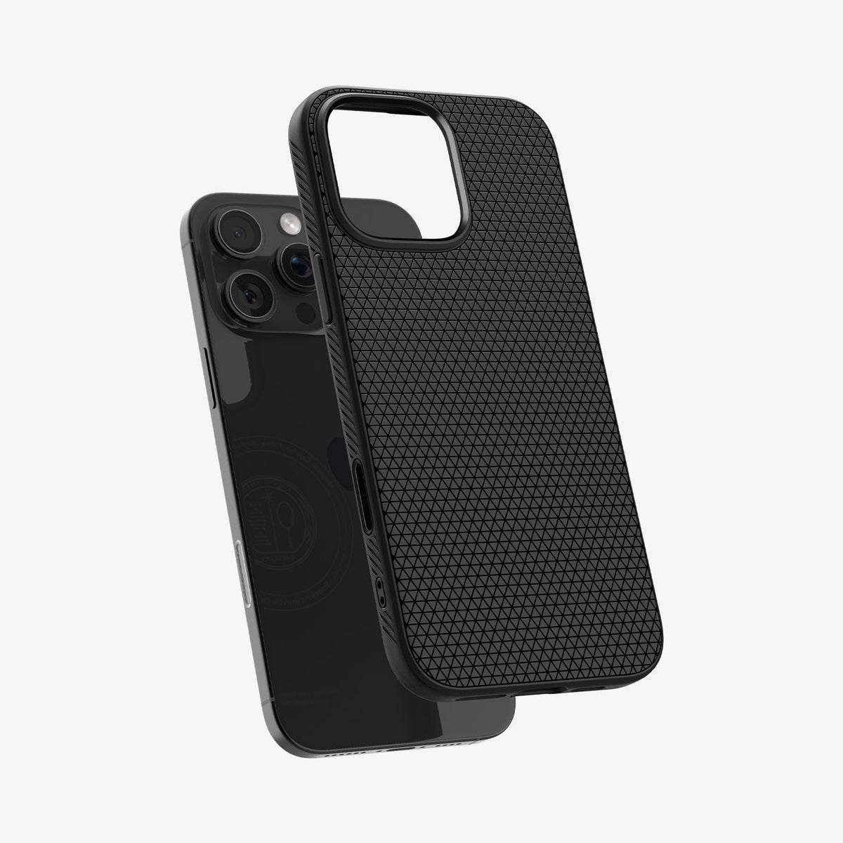 ACS09116 - iPhone 16 Pro Case Liquid Air T (MagFit + Camera Control) in Matte Black showing the back of the case hovering above the device