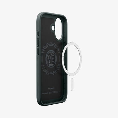 ACS09970 - iPhone 17 Thin Fit (MagFit) in Abyss Green showing inside with magfit magnet