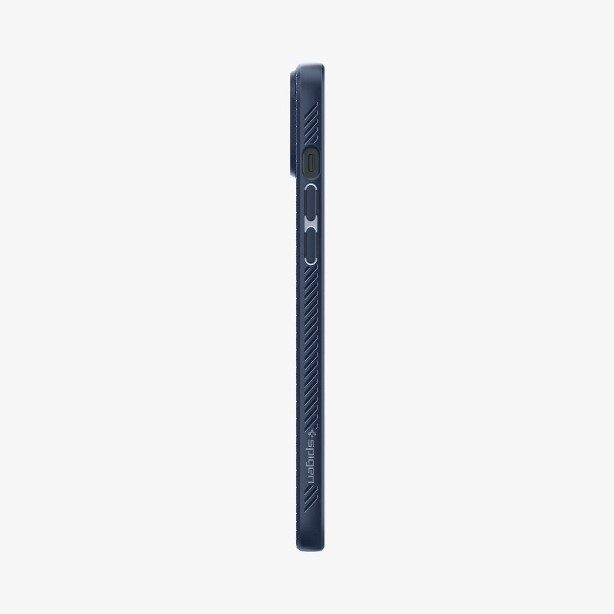 ACS04892 - iPhone 14 Plus Case Liquid Air in navy blue showing the side with volume controls