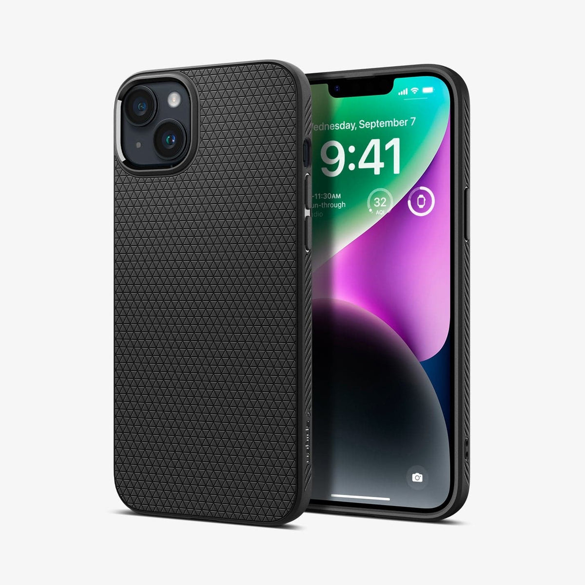 ACS05037 - iPhone 14 Case Liquid Air in matte black showing the back and front