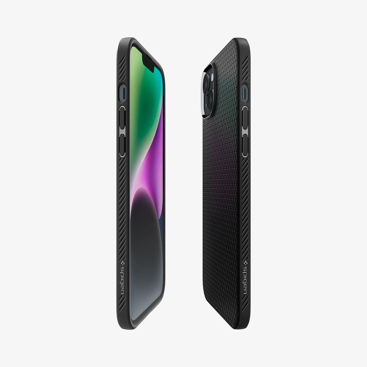 ACS05037 - iPhone 14 Case Liquid Air in matte black showing the sides, partial back and front