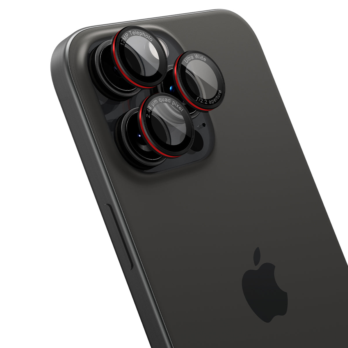 AGL05217 - iPhone 16 Pro / 16 Pro Max Optik Pro Lens Protector L-series showing the lens protector hovering over the camera lens