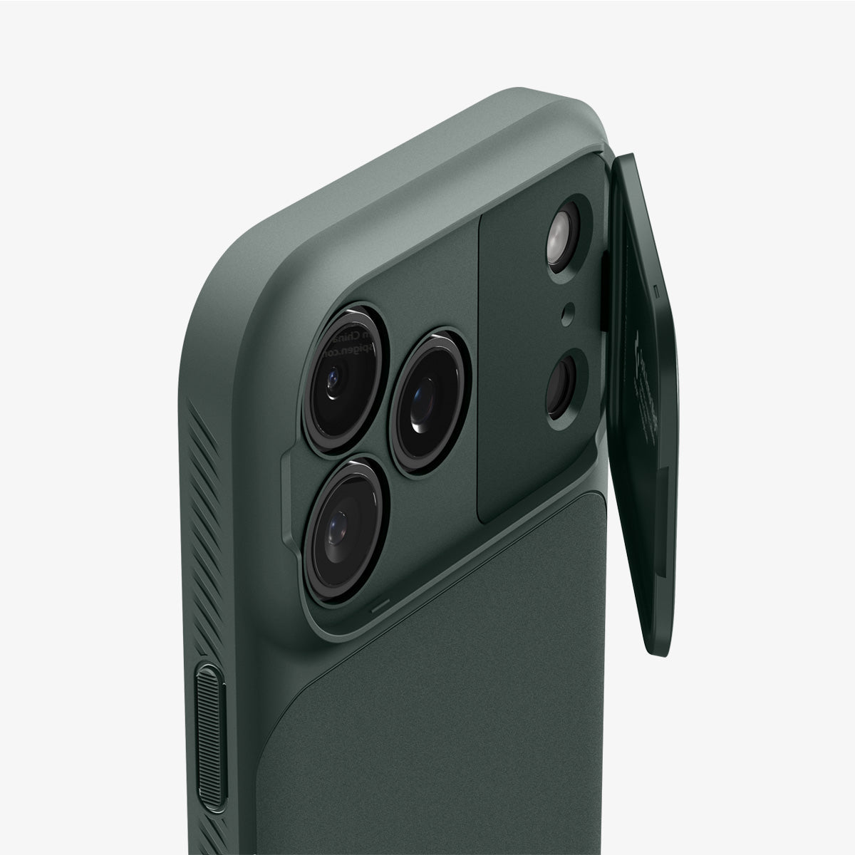 ACS09954 - iPhone 17 Pro Series Case Optik Armor (MagFit) in abyss green showing the back and side zoomed in on camera lens